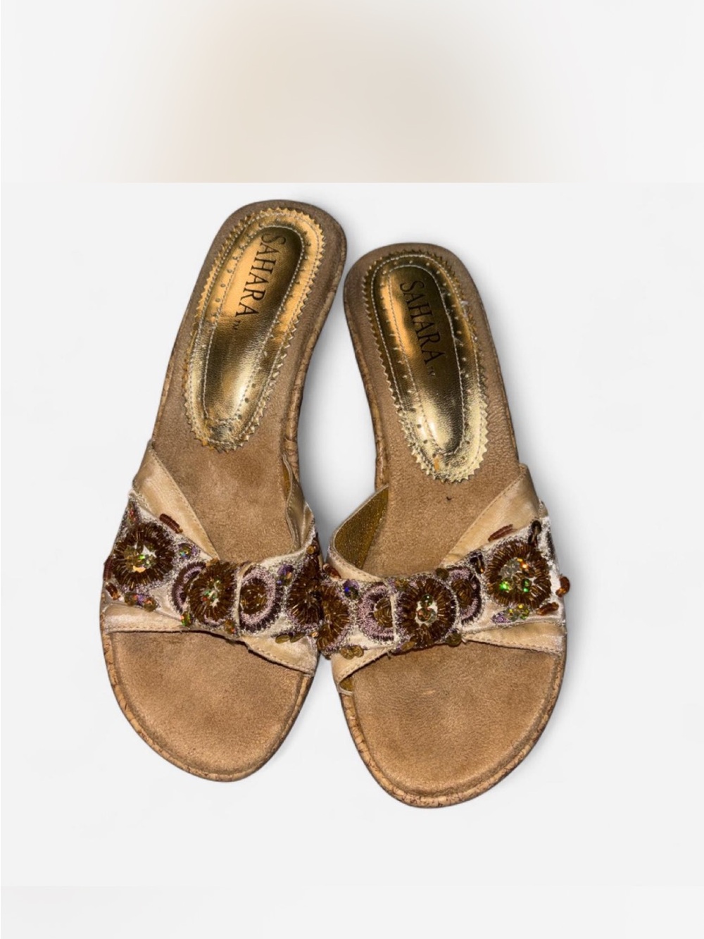 Gold Embellished Slide Mules - Women's
